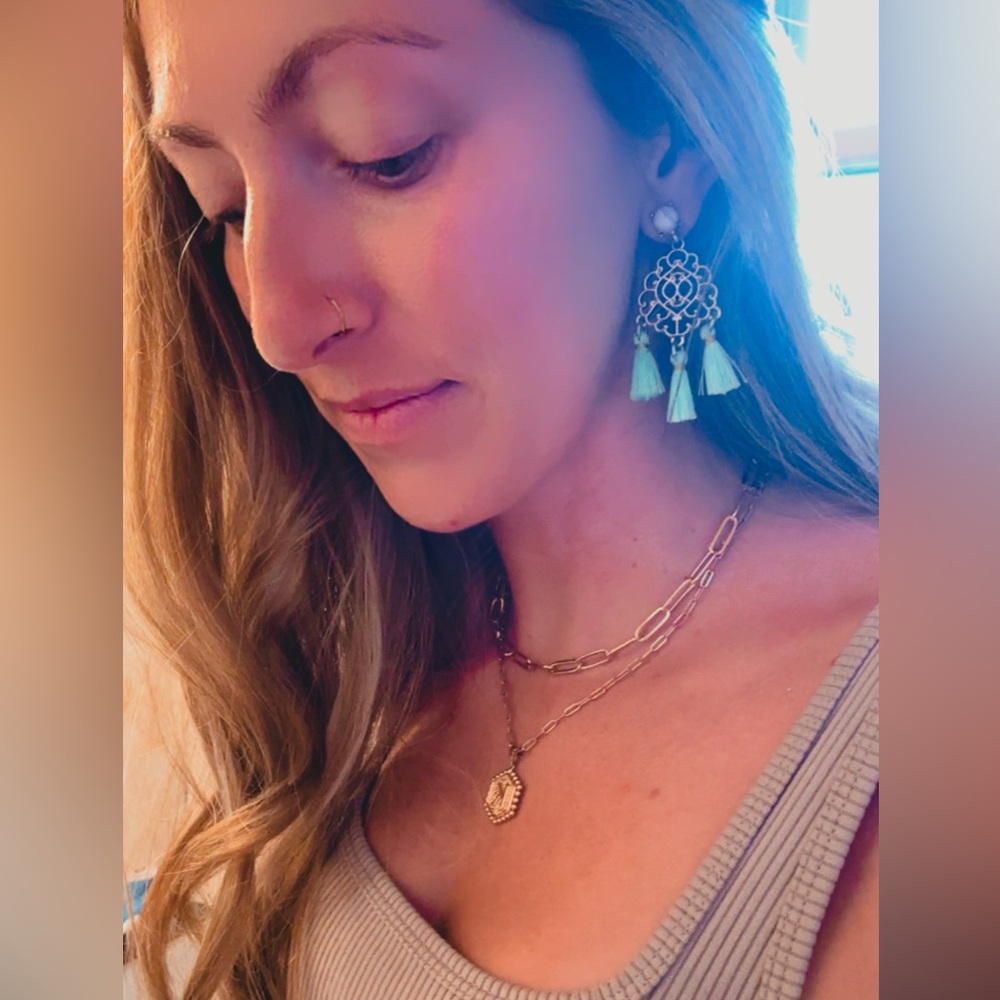 Elegant Gold & Turquoise Tassel Statement Earrings